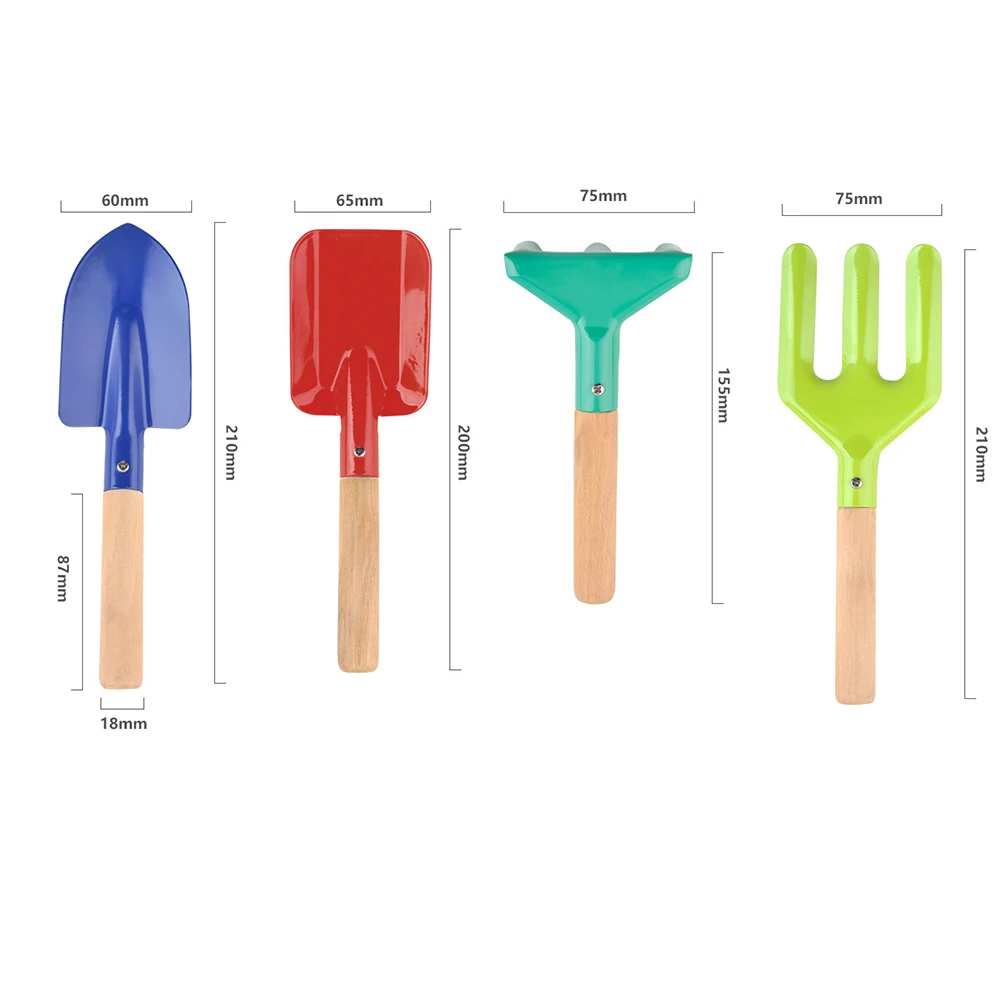 เด็กทําสวนชุดเครื่องมือไม้เหล็กของเล่นเด็กอเนกประสงค์ Rake Trowel Shovel ทรายเล่น Beach Park YARD โรงเรียน