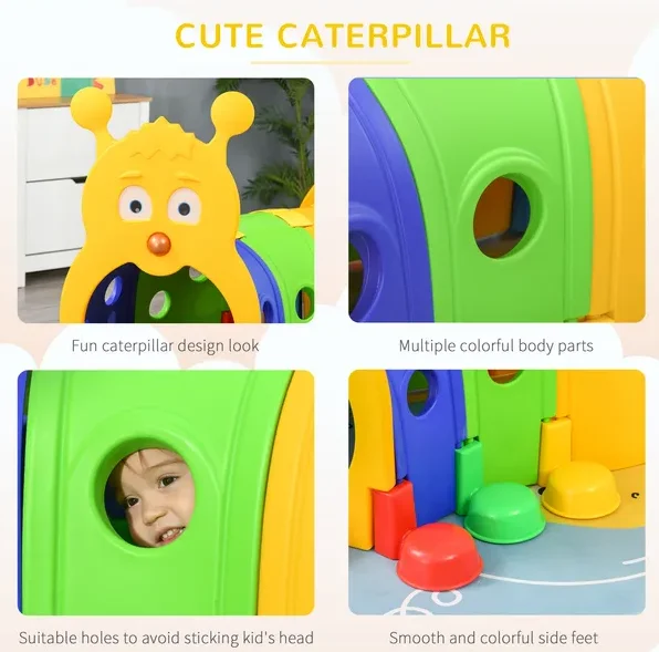 カバキャタピラートンネル、屋外遊び、マルチカラー、長さ59インチ、無毒PP、3～6歳向け幼児用おもちゃ