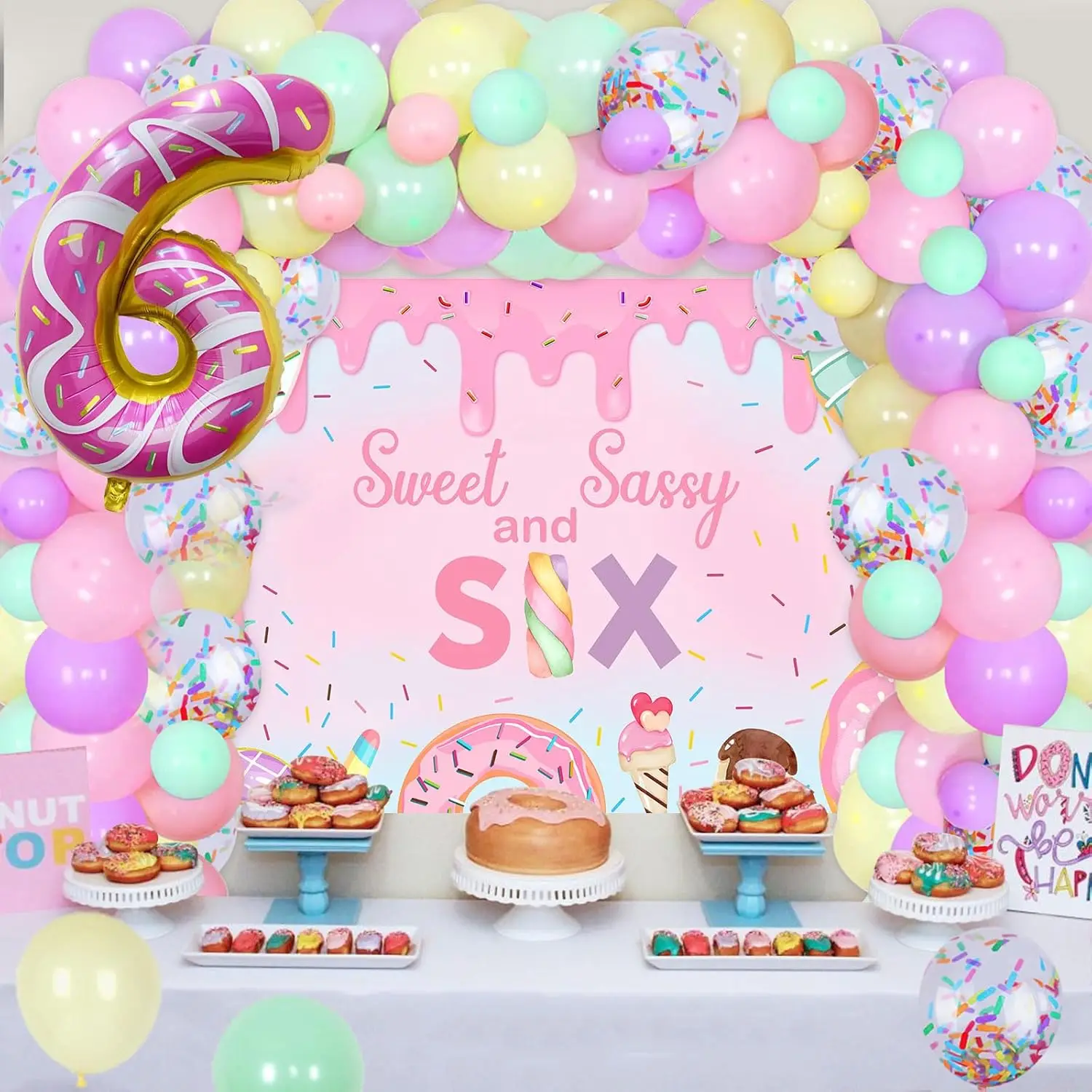 Imagem -03 - Pastel Donut Garland Balão Doce Sassy Birthday Party Decorações Sorvete Backdrop Aniversário