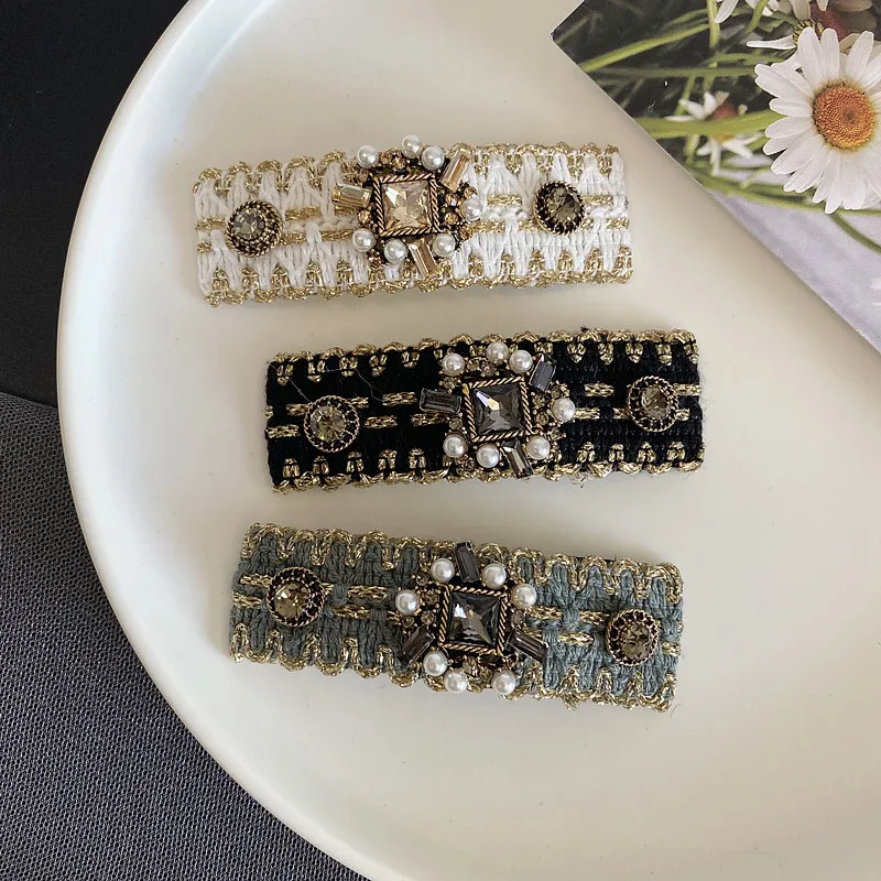 Luxury Brand High Quality Hair Clip Fashion Imitation Pearl Rhinestone Black White BB Clip Barrettes Girl Women Hair Accessories