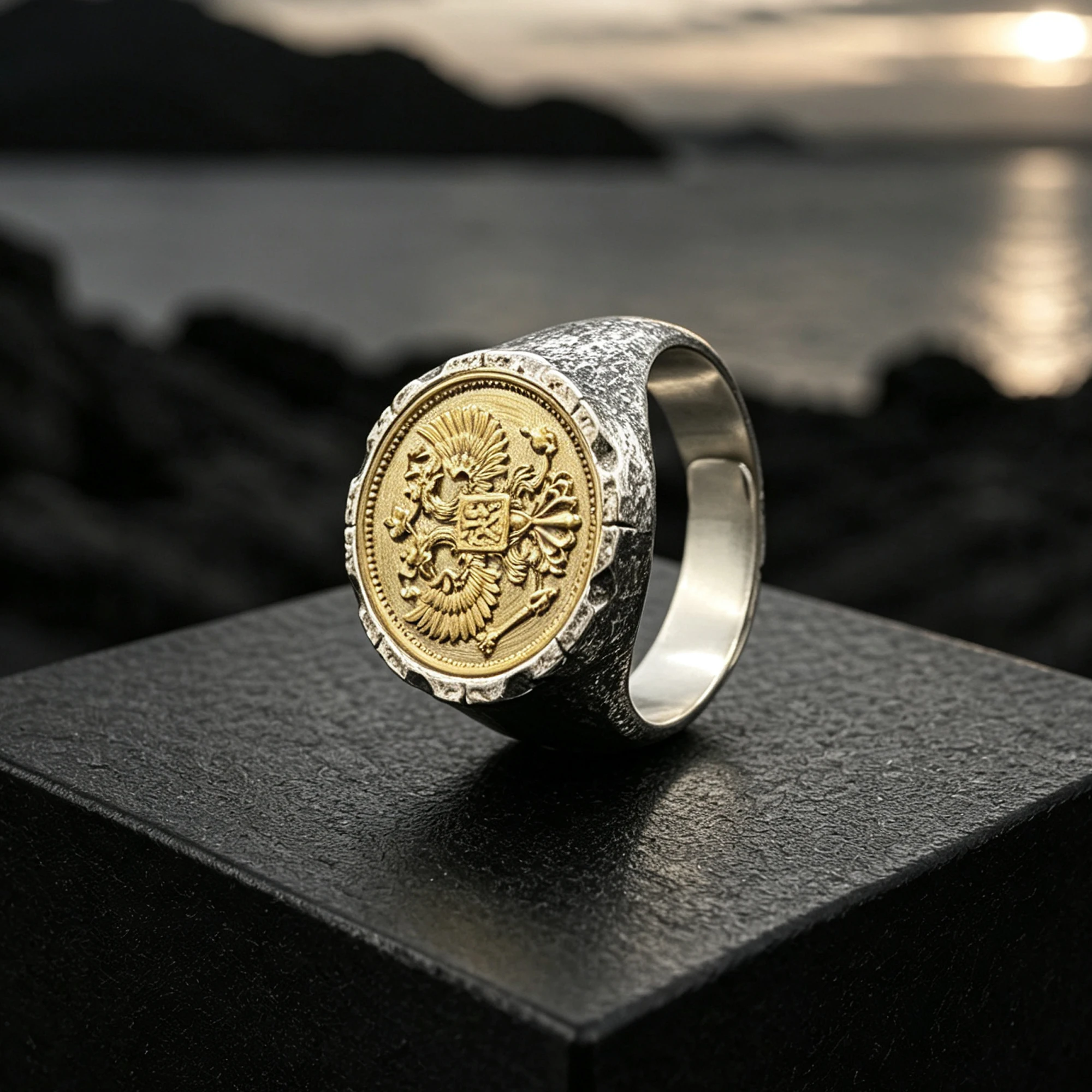 Cincin dengan Motif Elang Dua  - Mens Signet Ring ulasan dan harga