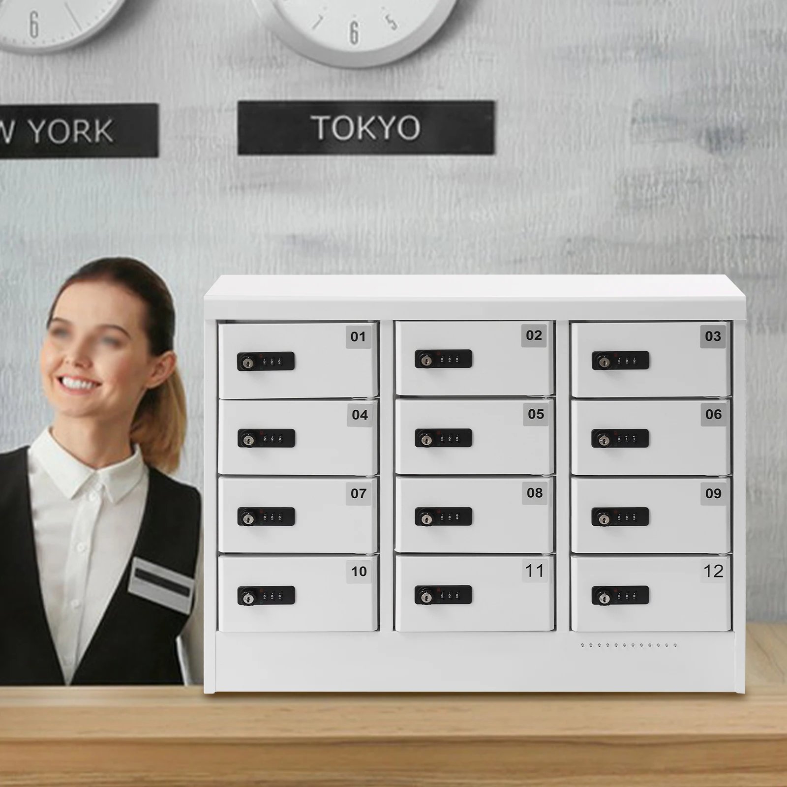

12 Slot Cellphone Charging Station Cell Phone Locker Cabinet with 3 in 1 Cable Combination Lock QC3.0 Fast for Office Classroom