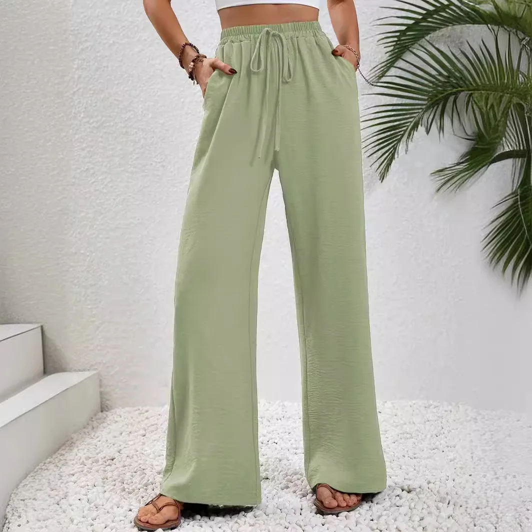 Women's clothing 2024 summer new style fashionable temperament casual solid color floor length wide leg pants casual pants