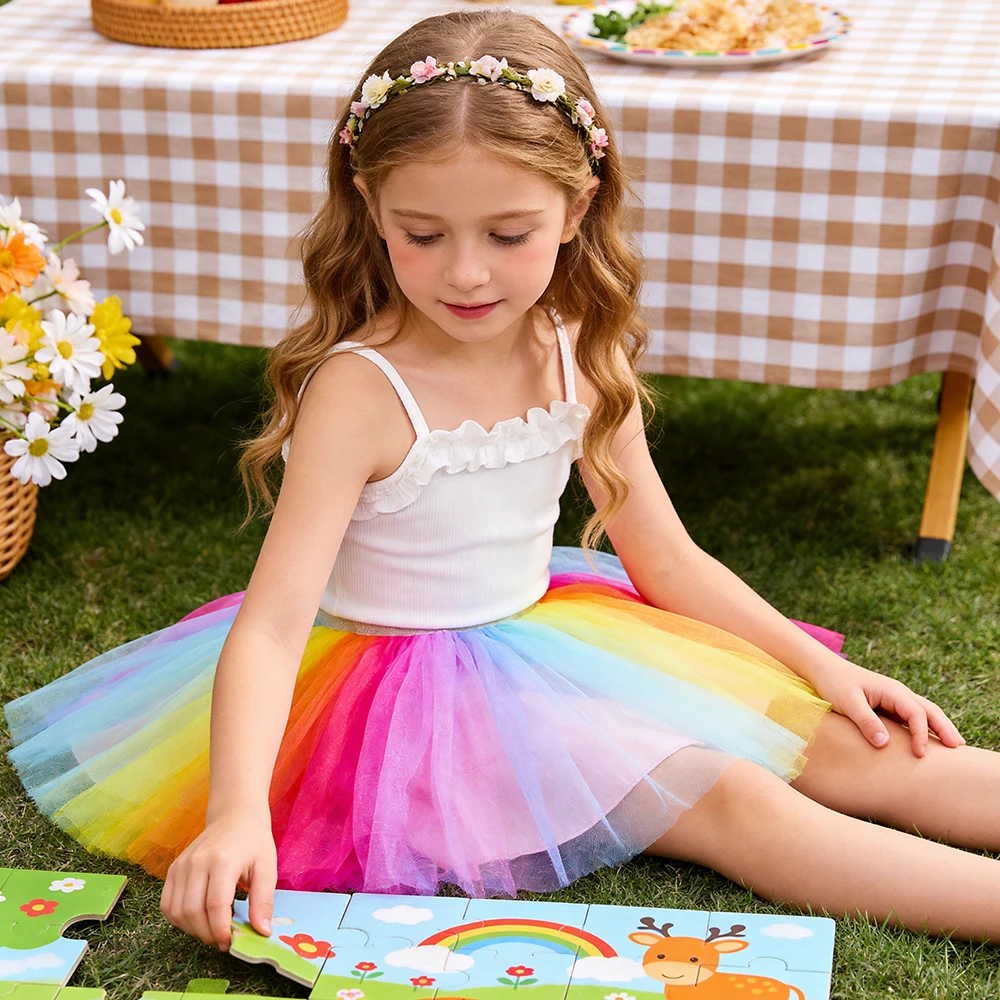 VIKITA Kinder-Rock, bunt, Regenbogenfarben, mehrfarbig, für Mädchen, elastisch, lässig, Schule, Alltag, Party, Prinzessin, Miniröcke, Kinderkleidung – Detail 2