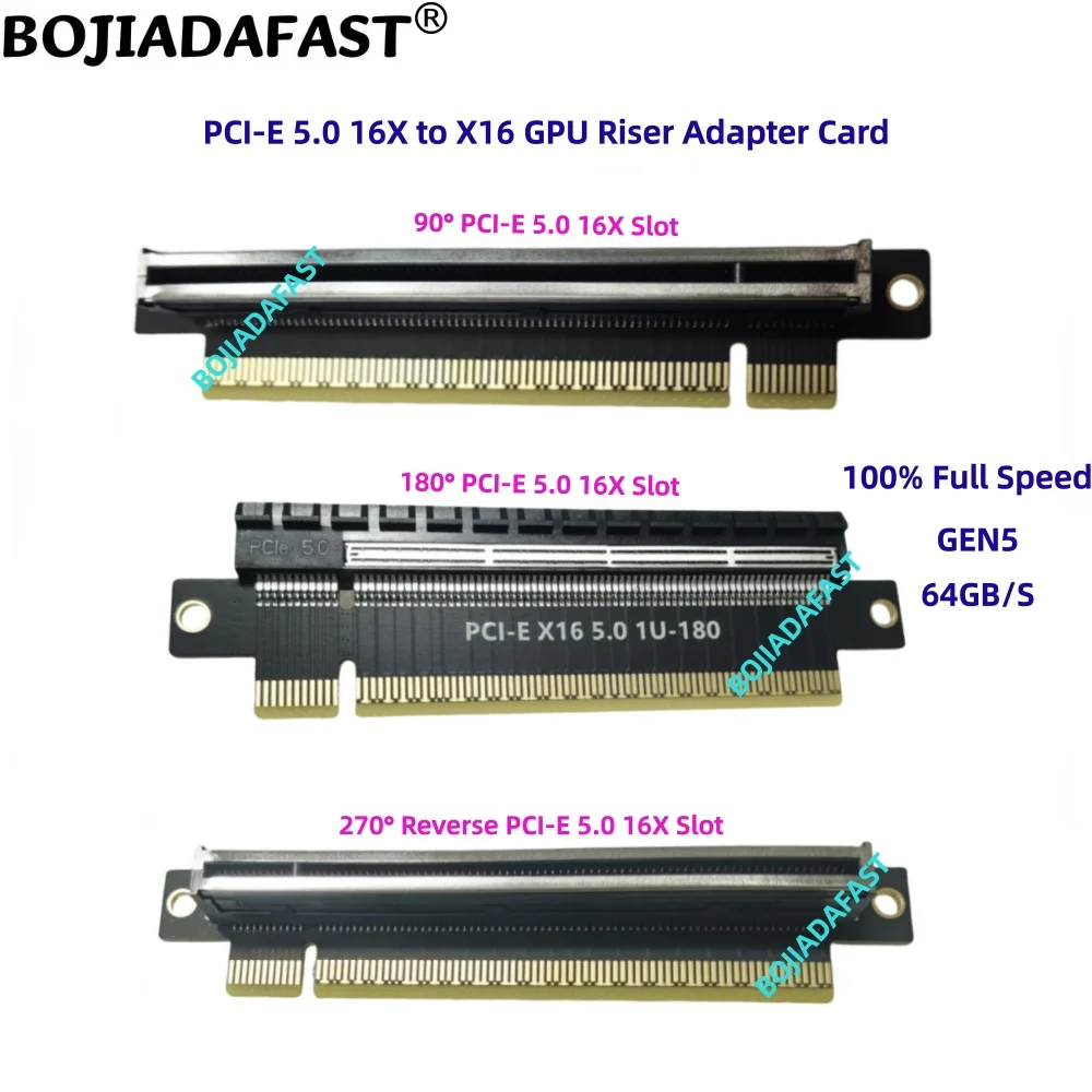 90 180 270 Degree PCI-E 5.0 16X to PCIe X16 Adapter GPU Riser Card GEN5 64Gbps For 1U Server Computer Case