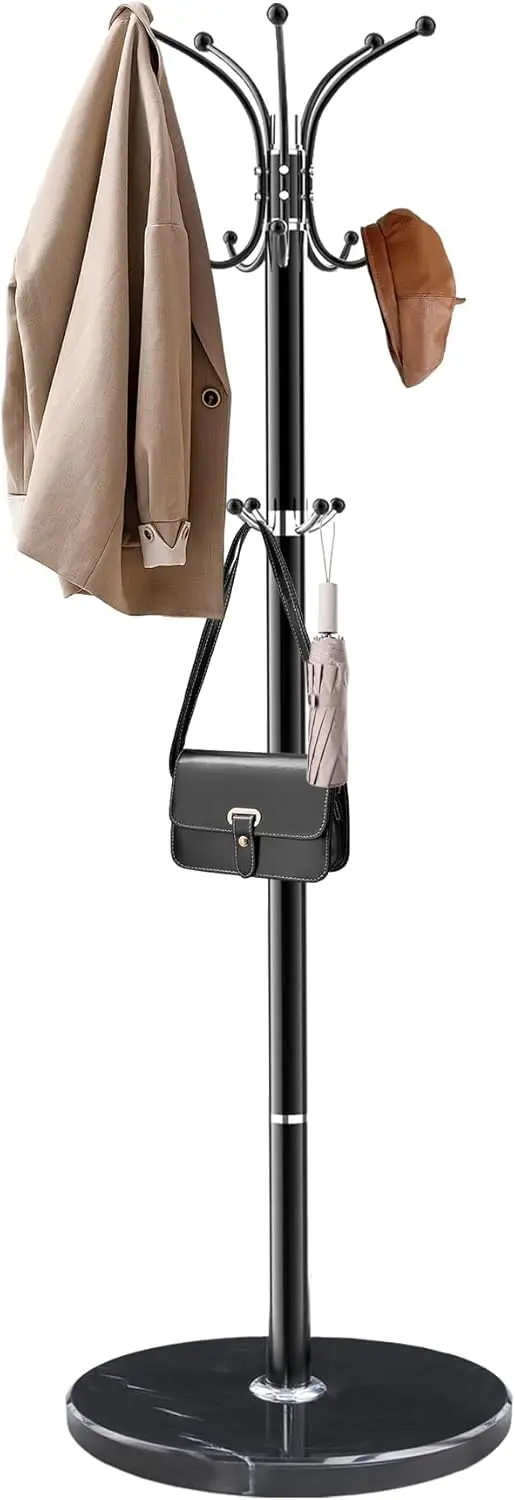 

Metal Coat Rack with Natural Marble Base,360°Rotary Coat Rack Stand with 14 Hooks,Modern Freestanging Coat Racks for Entryway,Of