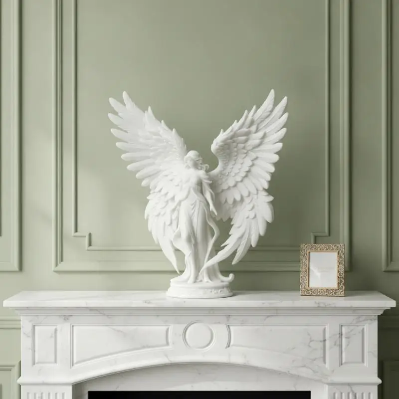 .3D Printed Guardian Angel Statue Large Winged Female Angel Sculpture Elegant