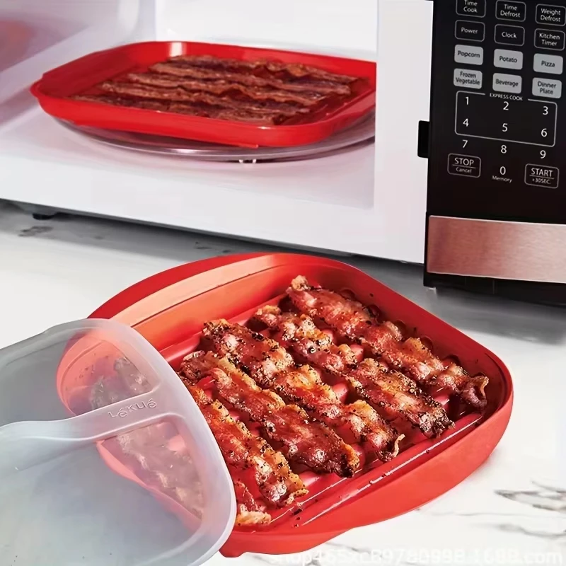 Microwavable Bacon Making Utensil Tray Efficient Kitchen Tool BPA-Free Baking Tray with Splash-Proof Cover