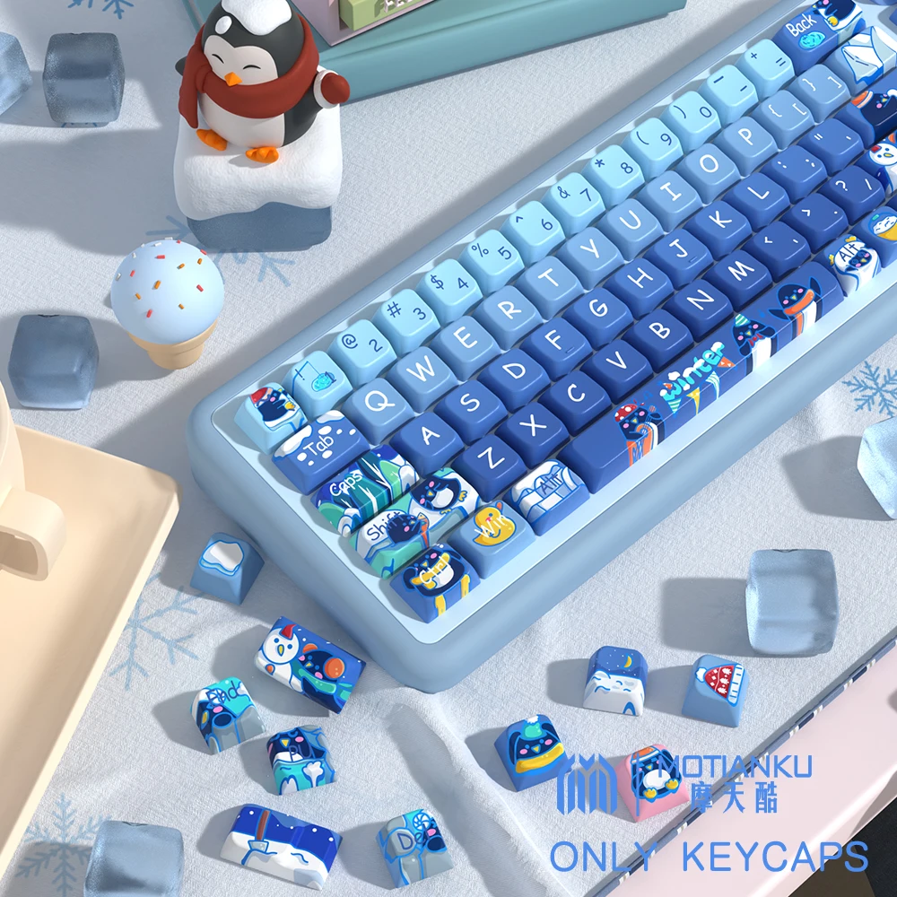 Imagem -05 - Keycaps Tema Pinguim para Teclado Mecânico Perfil Mda Keycap Personalizado dos Desenhos Animados 7u e Iso Key Cap