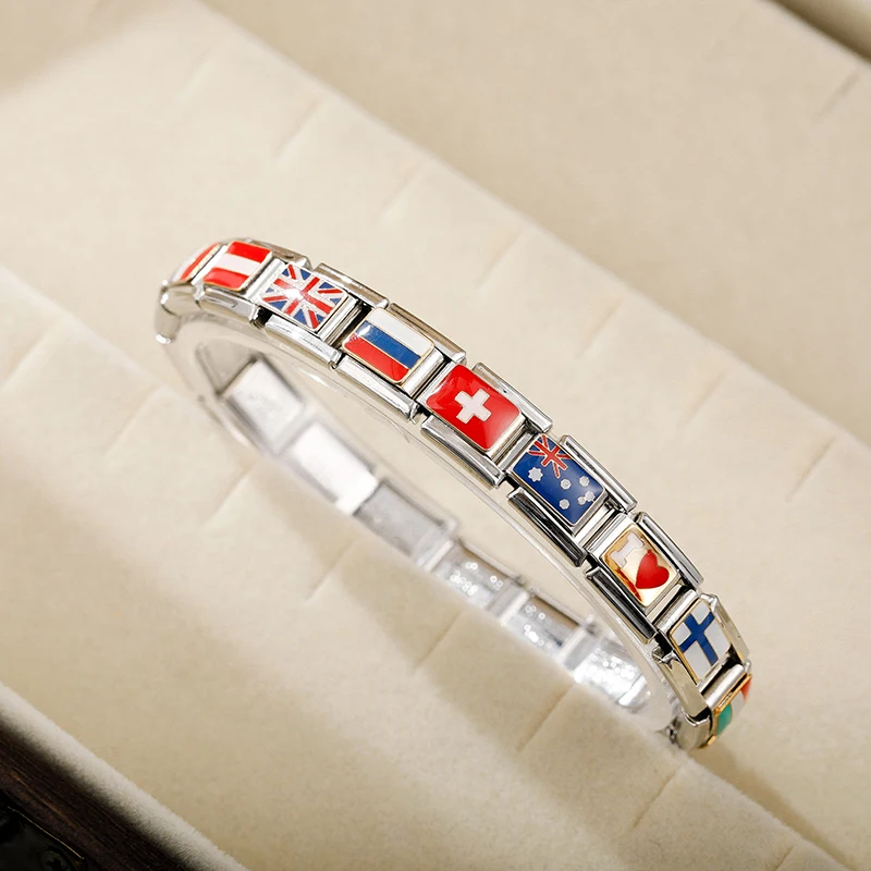 Hapiship New Original Daisy Fashion World National Flag Italian Charm Fit 9mm Bracelet Stainless Steel Jewelry Making DJ046 image 2