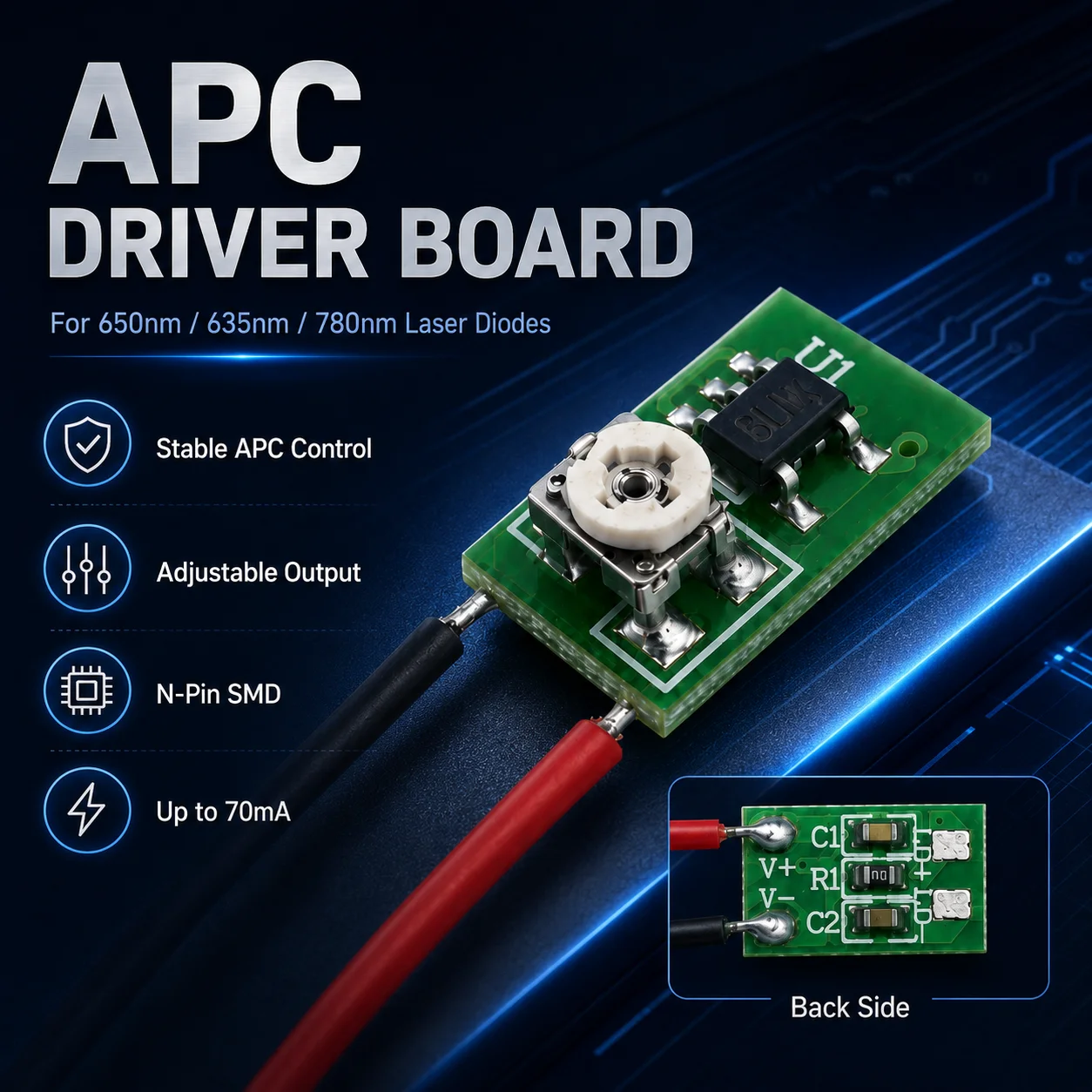1-20mW APC Laser Driver PCB for 635nm 650nm 780nm N-Type Diodes Replacement Part for Laser Level Tools Accessories & KitsZhonNa
