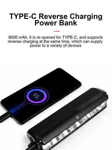 Imagen 2 del producto Luz de bicicleta 10000mAh luz de bicicleta banco de energía linterna carga USB MTB bicicleta de montaña ciclismo faro accesorios de lámpara