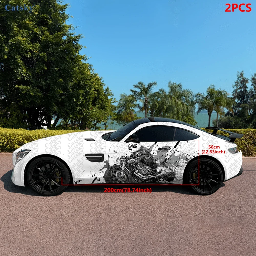 2pcs Panda Riding Motorcycle Decal, Fade-Resistant, Self-adhesive PVC Waterproof and Scratch-resistant Sticker, Car Vinyl Wraps