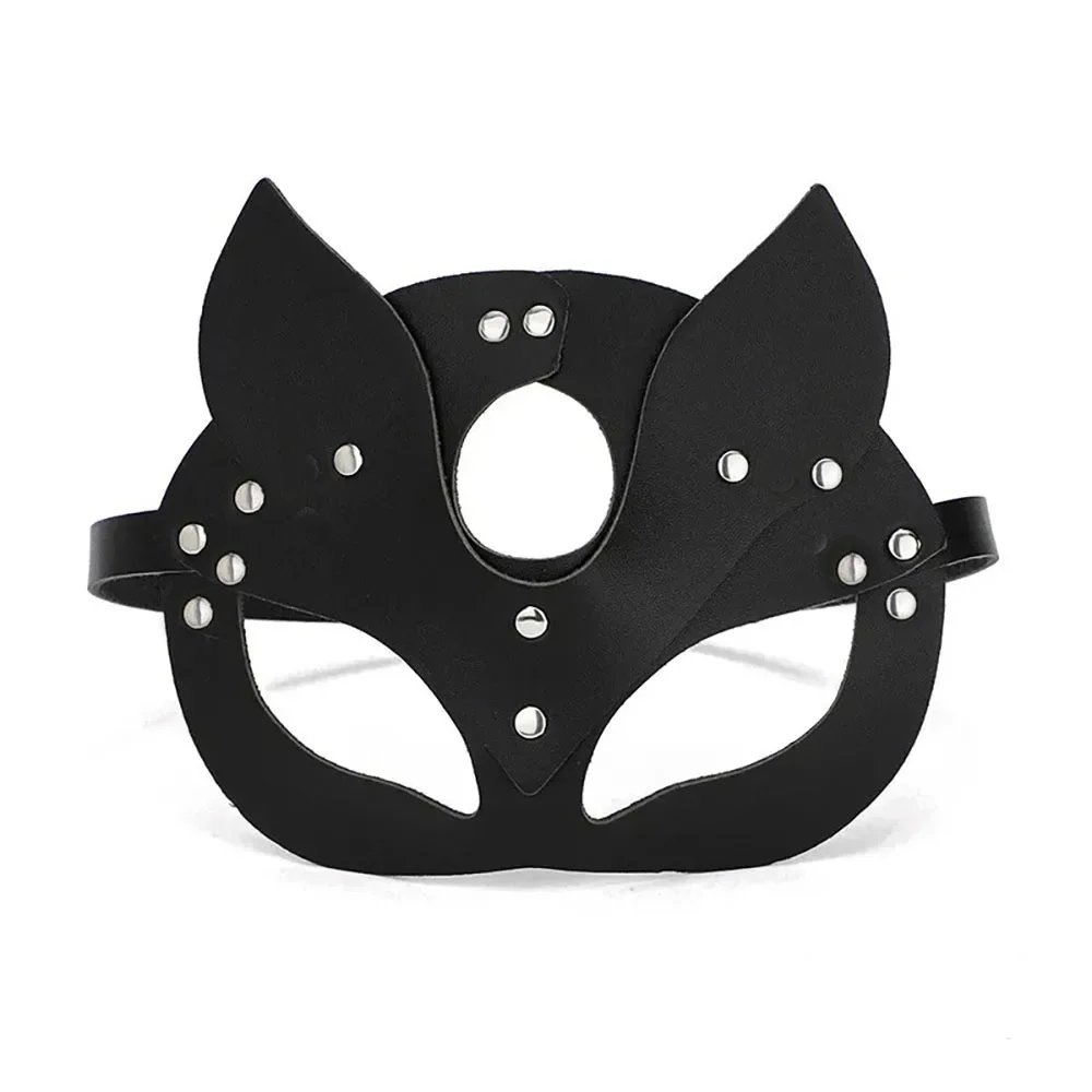 Máscara de media cara Sexy para mujer, máscara de cuero para fiesta, cadena de arnés, Collar de bola de mascarada, máscaras de lujo, Collar Punk BDSM