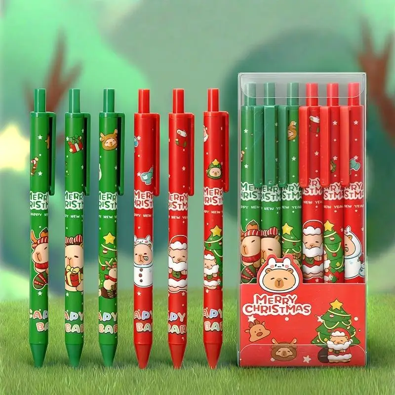 

6Pcs/set Cute Christmas Capybara Pens Cartoon Santa Claus Snowman Elk Pressing Gel Pens Office School Supplies Christmas Gifts