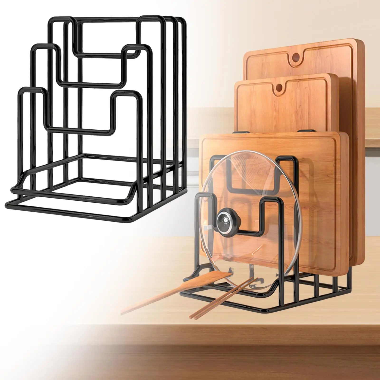 Cutting Board Holder Rack Chopping Board Organizer Metal Freestanding Space Saving Pot Lid Rack Stand for Baking Sheet Plates