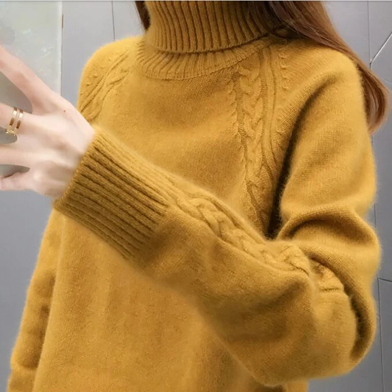 Korean Lazy Wind Women Sweaters And Pullovers 2022 Autumn Winter Loose Long Sleeve Knitted Turtleneck Sweater Female Blue NS5032