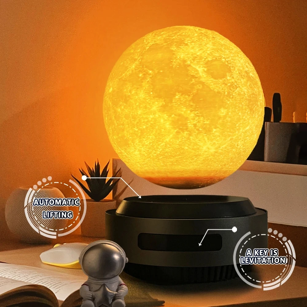 Lampe LED 3D Magnétique à Rotation Tactile en Forme de Lune Saturne, Luminaire Décoratif d'Nik, Idéal pour un Salon ou une Chambre à Coucher