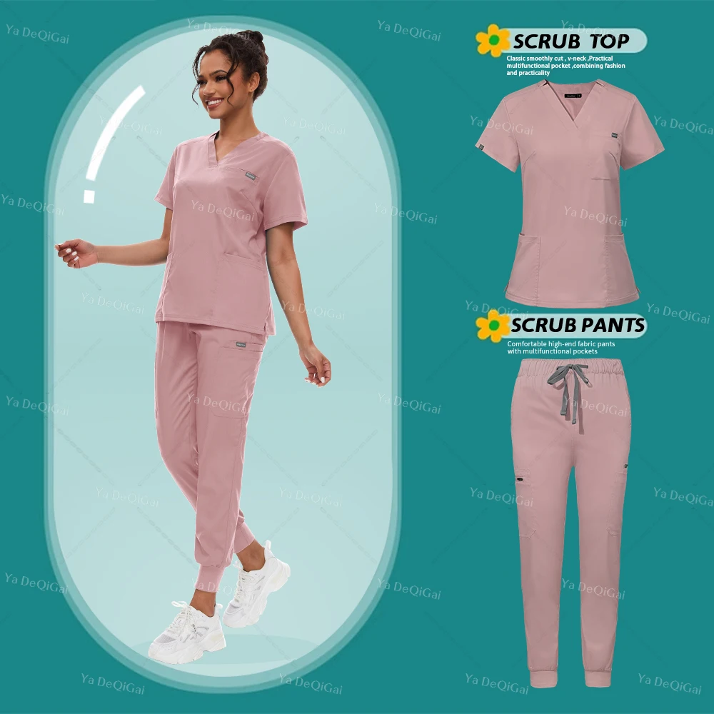 

Scrubs Sets Uniform Women Suit V-neck Tops+jogger Pants Nursing Set Multicolor Beauty Uniforms Pet Doctor Scrub Medical Workwear