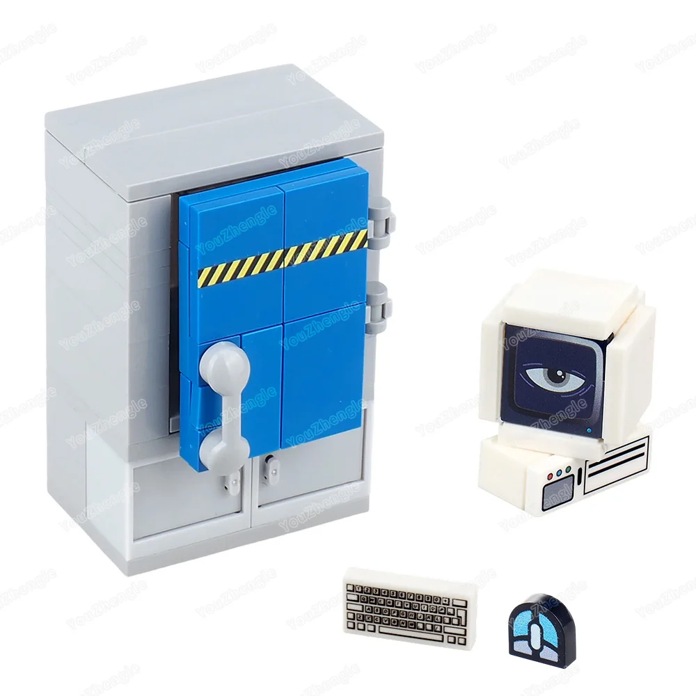 Game Time Iron Cabinet Data Computer Monster Building Block Assembly MOC Figures Scene Level Completion Matching Model Gift Toy
