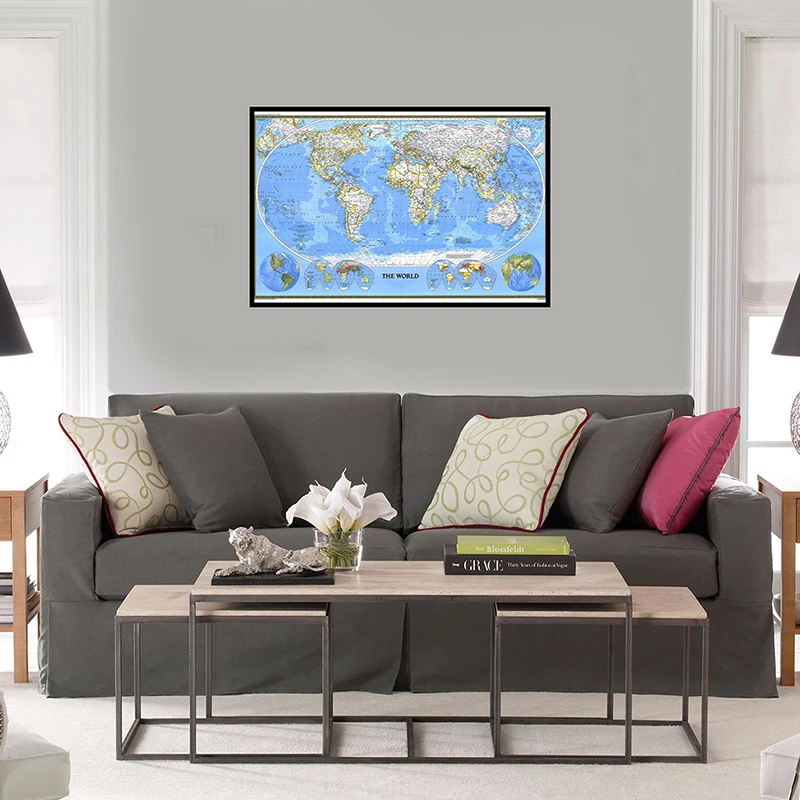 

3*2feet World Map 1988 Detailed Poster Wall Chart Non Woven Wallpapers Map of World Poster Decoration Office Supplies