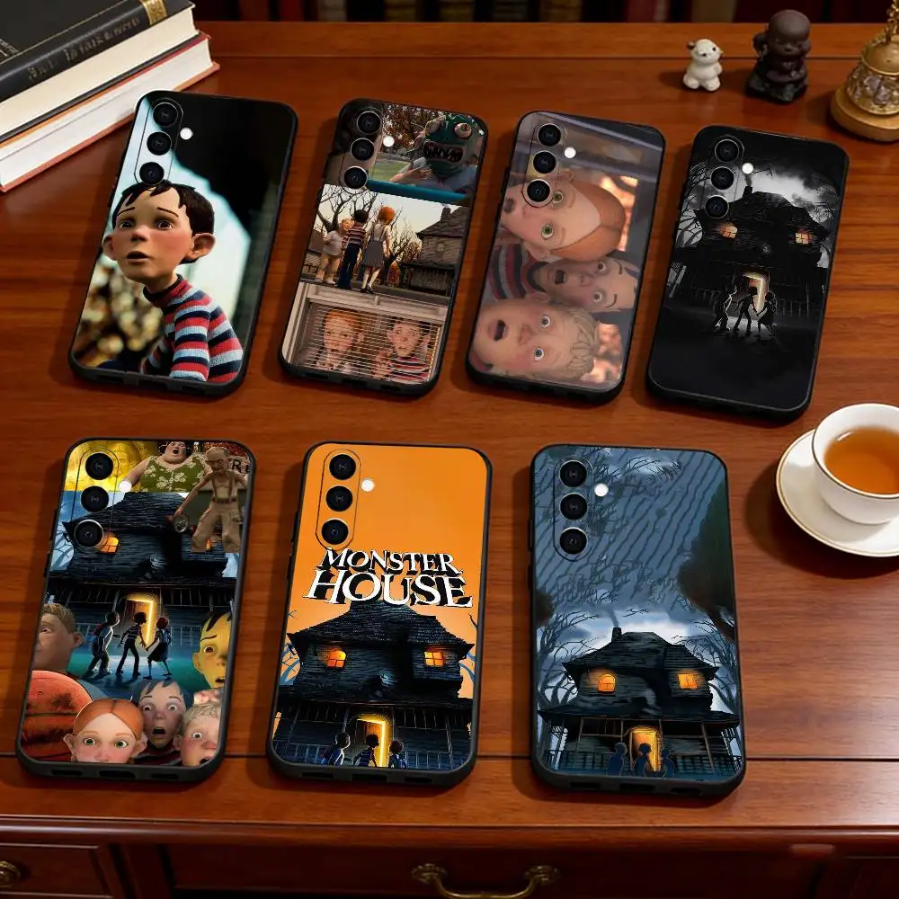 Cute Cartoon Monster House Phone Case Black Silicone Soft For Samsung Galaxy A73,A72,A71,A70,A53,A52,A51
