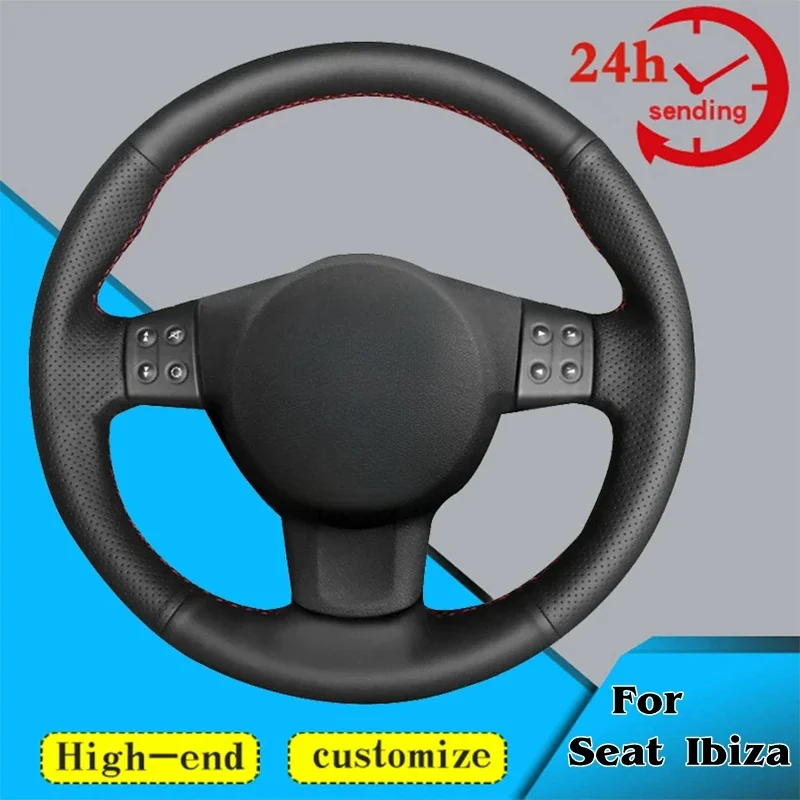 Custom Car Steering Wheel Braid Cover 100% Fit For Seat Ibiza 6L leon 2007 2008 2006 Auto Interior Accessories Steering Wrap