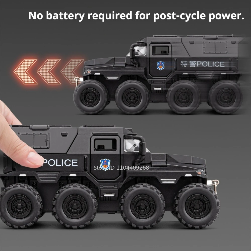 1:32 Conqueror Police Car Model Toy Detachable Components Sound Light Pull Back Off-road Vehicles Models Boys Birthday Presents view 6