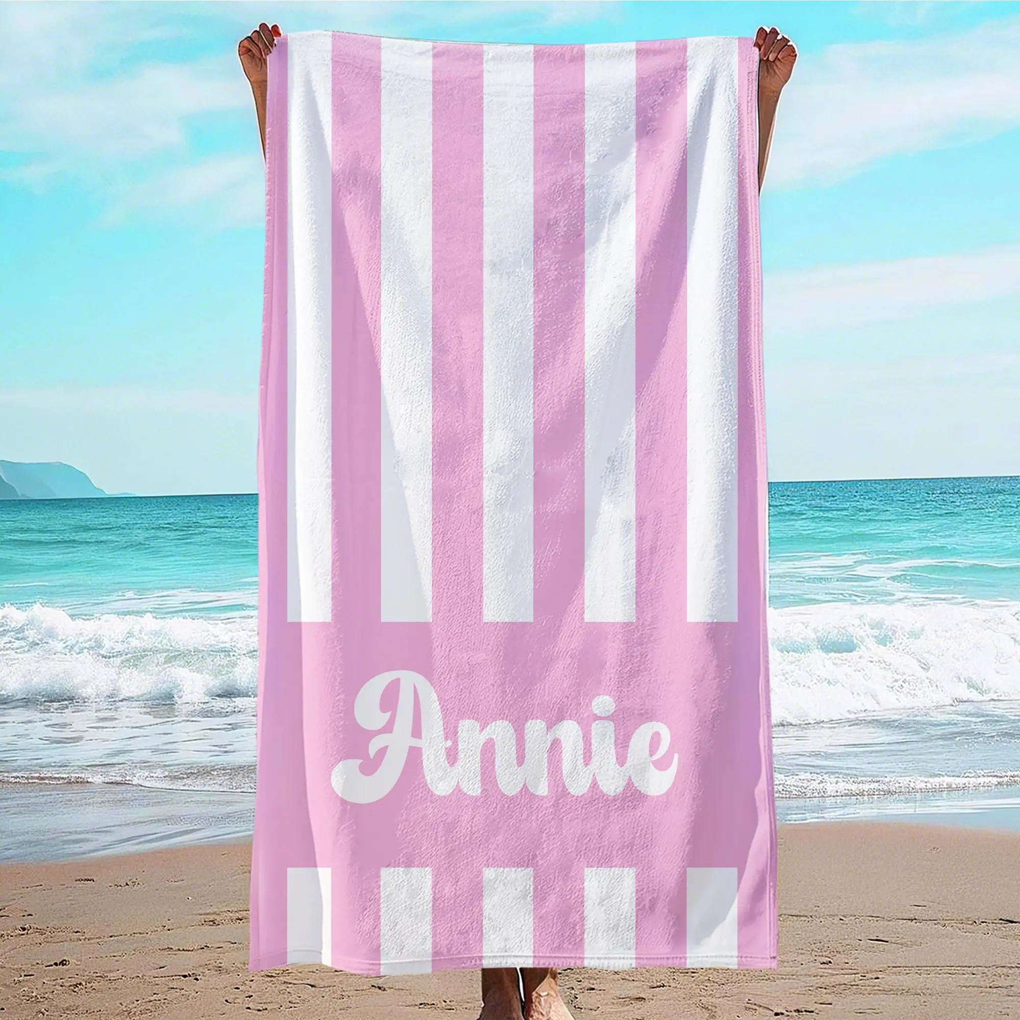 Personalized Striped Beach Towel Custom Name/Logo Microfiber Towel Thin Quick Dry Absorbent for Beach Swimming Yoga Bath Sports