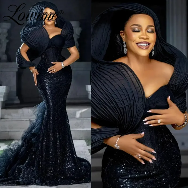 

2024 Elegant Black Evening Dresses Aso Ebi Mermaid Prom Dress Plus Size Off The Shoulder Celebrity Party Gowns Robe De Soiree