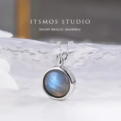 ITSMOS Natural Labradorite Moonstone Pendant Necklace Simple Round Rose Quartz Amethyst Stone Elegant Jewelry for Women Romatic