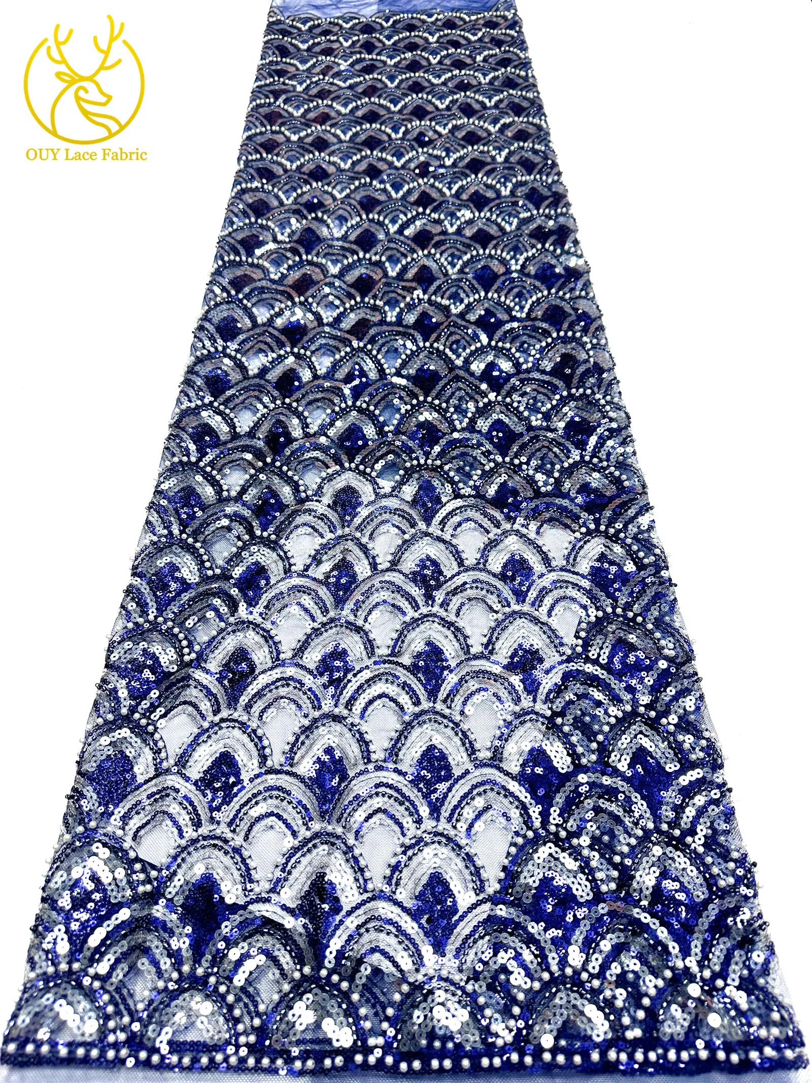 2026 Luxuriöser Afrikanischer Perlen-Spitzenstoff 5 Yards Hochwertiger Nigerianischer Französischer Pailletten-Tüll-Spitzenstoff Ideal für Hochzeiten und Bankette – Detail 25