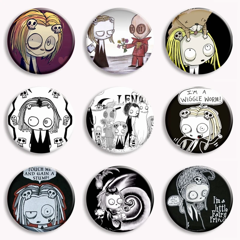 Pirate Lenore Button Pin Creative I’m a Wiggle Worm Funny Brooch The Cute Little Dead Girl Badge Bag Jewelry Fans Collect 58mm