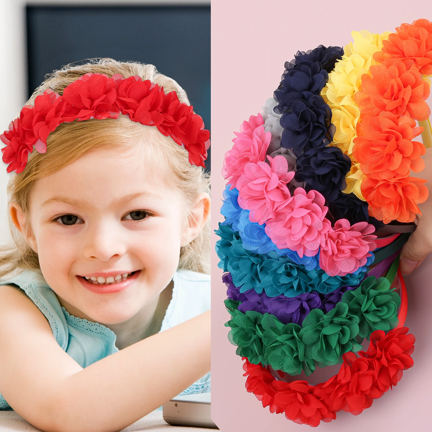 Fashion Chiffon Flower Headbands Plastic Teeth Hairbands Baby Girls Headbands Children Kids Floral Hairband Hair Accessories Set