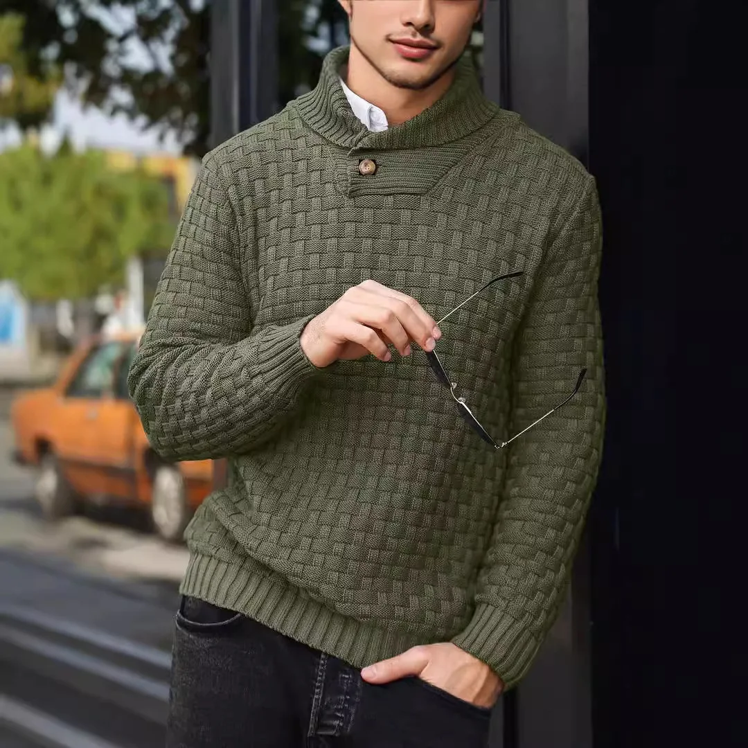 

Men's Flip Collar Business Knitted Sweater Fashion Elastic Pullover Bottom Sweater