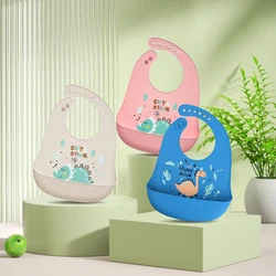 1pcs Waterproof Baby Bibs Cartoon Dinosaur Printed Kids Bibs Adjustable Soft Silicone Bib Baby Feeding Stuff