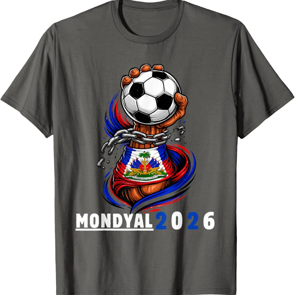 Men's 2026 Soccer T-Shirt Haiti Flag Hand Holding Football Print Casual Short Sleeve Crew Neck Tee for Fans Match Day Apparel