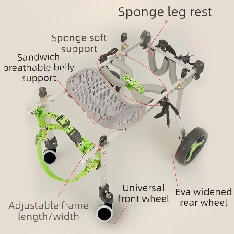 4 Wheels Dog Wheelchair Back Legs Harness Assistive Wheelchair Elderly Teddy Paralysis Wheelchairs Puppy Adjustable