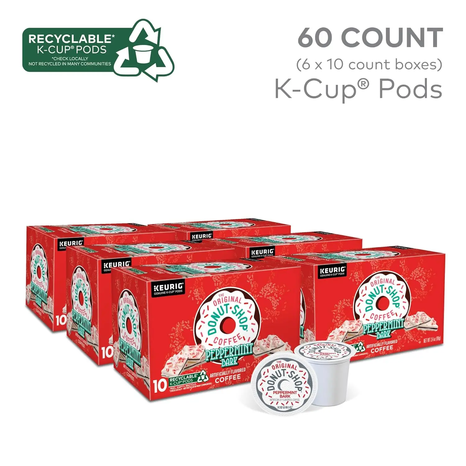 Light Roast Peppermint Bark Coffee Pods, 60 Count for Keurig Machines