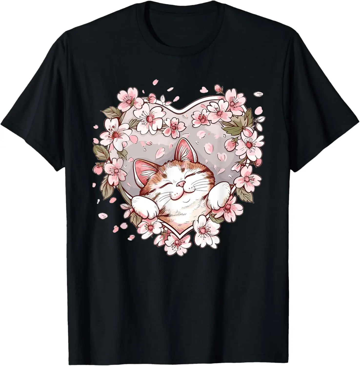 Cute Cat With Cherry Blossoms I Cat T-Shirt