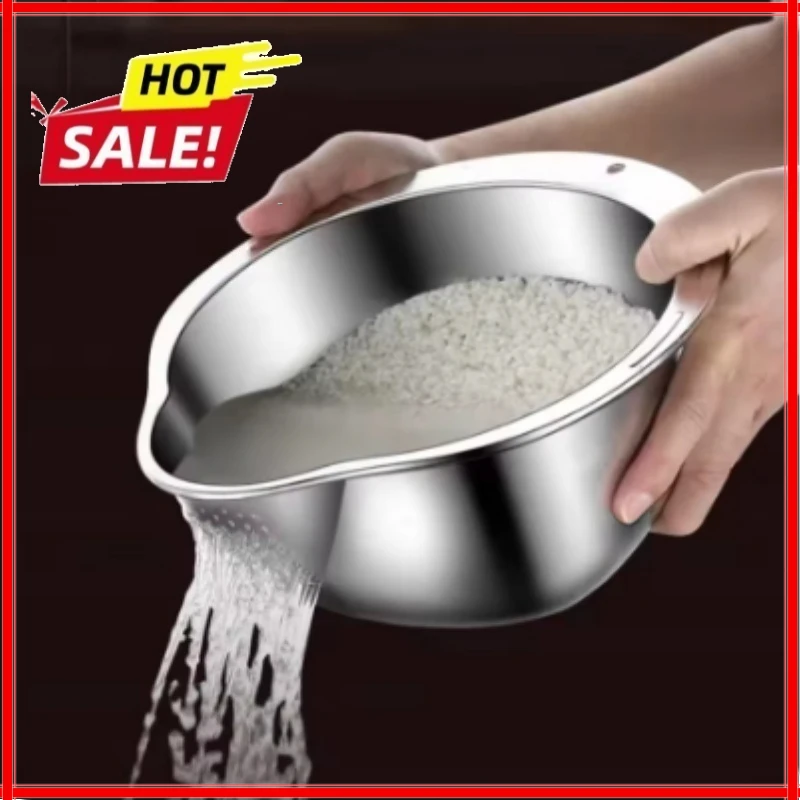 Rice Washer Strainer Bowl Stainless SteelRice Washing Bowl Rice Sieve Colander Fruit And Vegetable Strainer Kitchen Tools