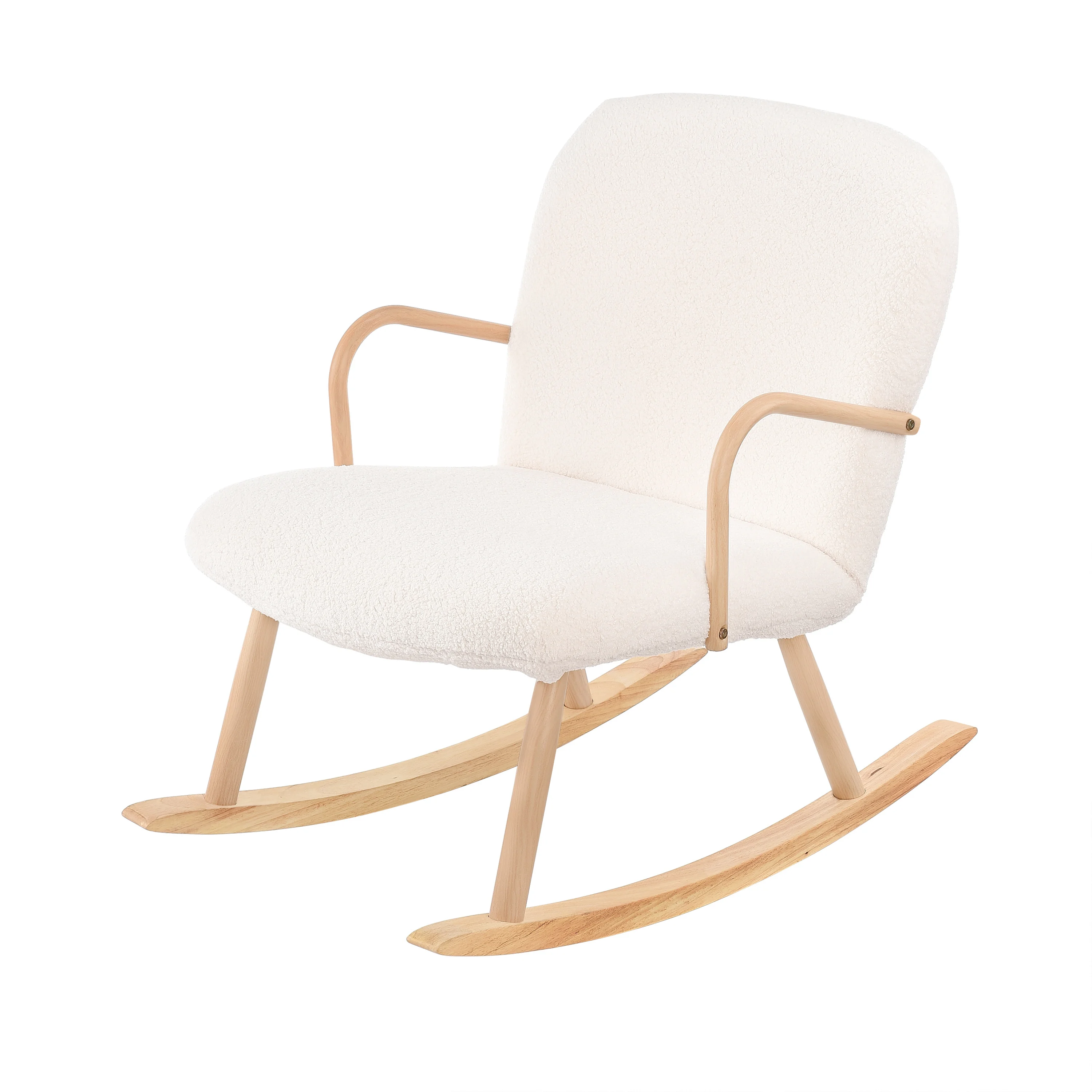 Beige Rocking Chair Padded High Back Seat With Wooden for Living Room 64×96×85cm