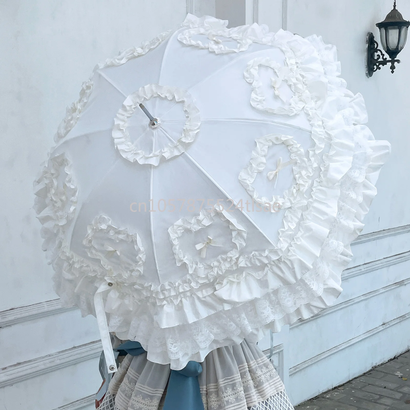 Heart Love Lolita Sun Protection Umbrella Girl Heart Princess Umbrella Color Matching Lace Straight Handle Bird Cage Lo Umbrella