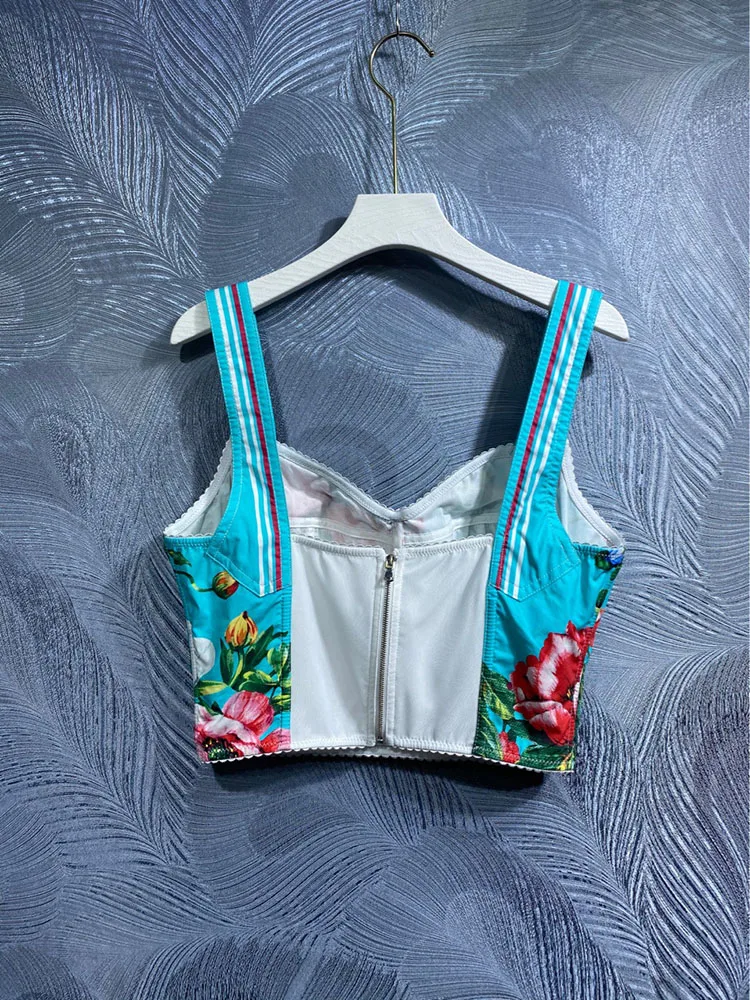 Women Beach Holiday Camisole 100% Cotton Fashion Printing Top Summer High Street Girl's Sweet Laptops Sexy