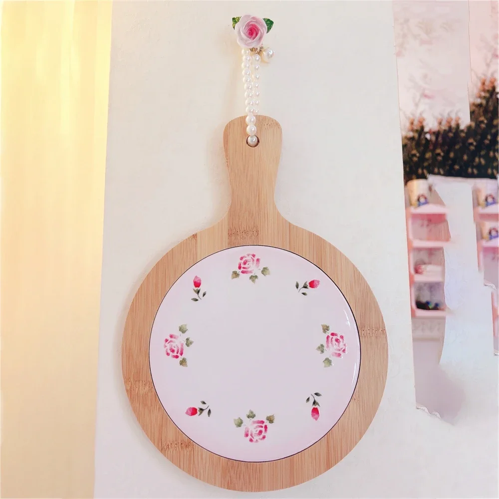 Rose Printed Place Mat Kitchen Pot Pot Mat Embossed High Temperature Resistant Porcelain Table Mat With Pearl String 19cm*27cm
