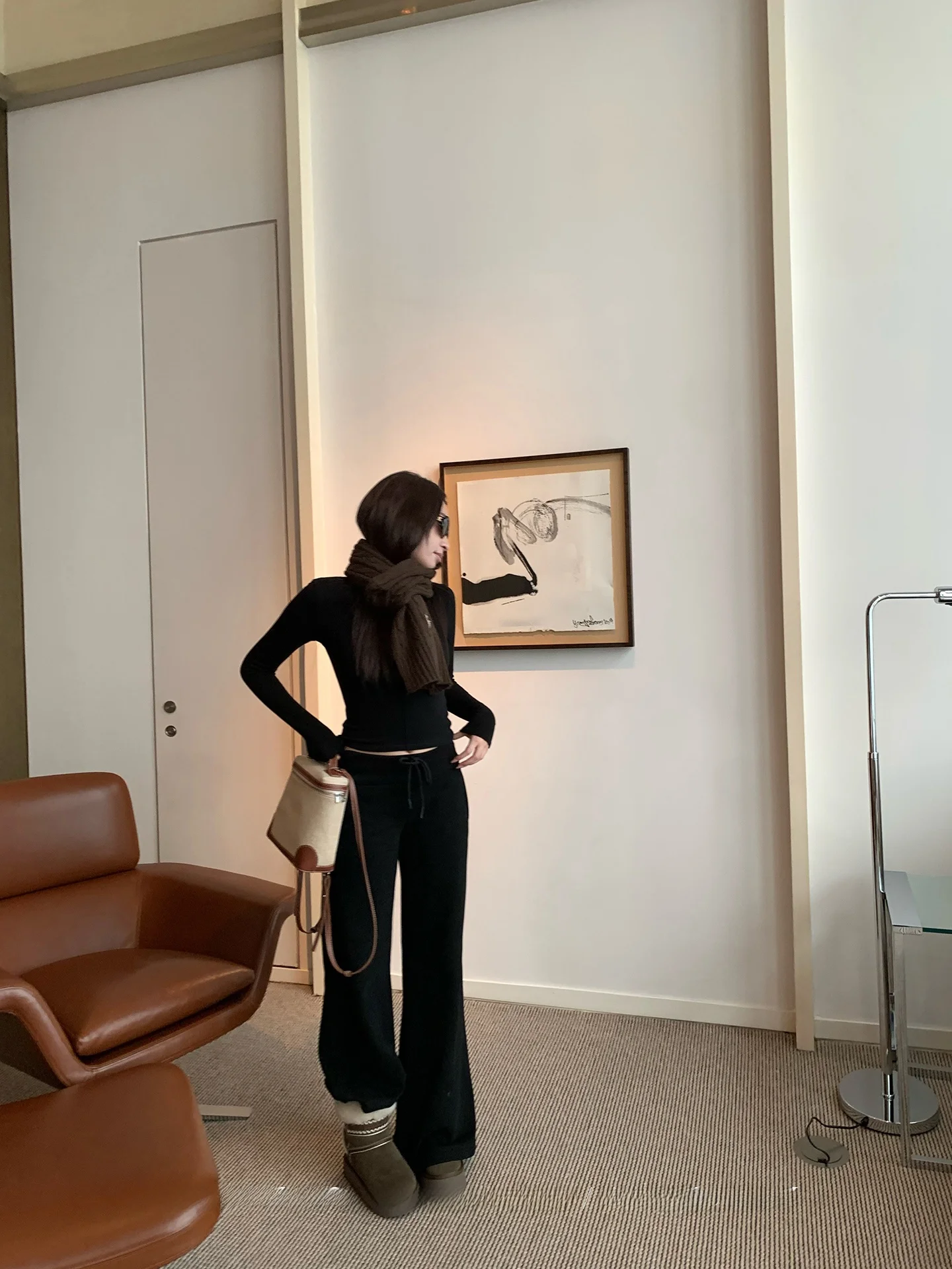 

High Waist Knitted Cotton Casual Pants Loose Fit Straight Leg Pants Dstring Slimming Drapey Lazy Women's Faion Row Sle