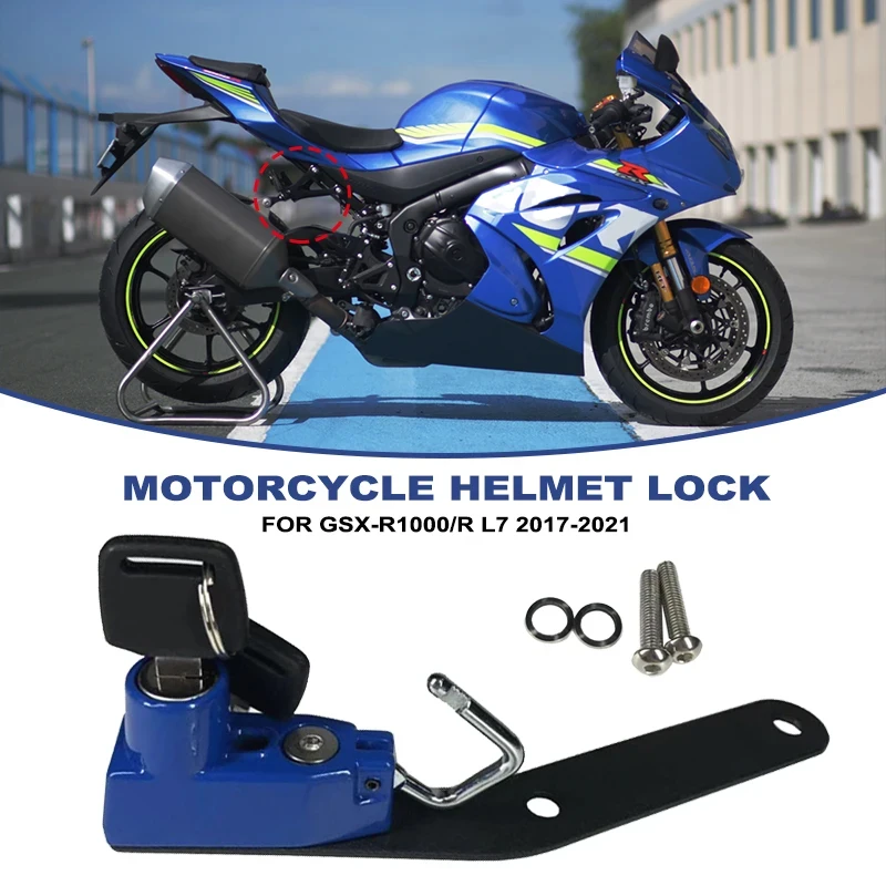 GSXR1000 Motorcycle Helmet Lock Anti-Theft with Keys Aluminum Fits For SUZUKI GSX-R1000/R L7 GSXR1000R 2017 2018 2019 2020 2021