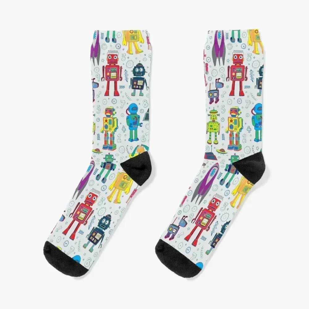 

Robots in Space - grey - fun Robot pattern by Cecca Designs Socks Soccer Crossfit Girl'S Socks Men's