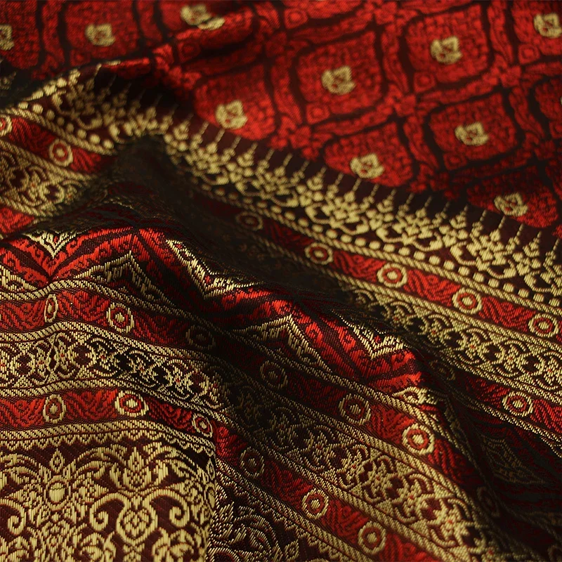 Tissu de vêtements ethniques thaïlandais Dai, robe jacquard, jupe droite, artisanat de gril de couture bricolage pour jupe, style asiatique RON, 100x50cm