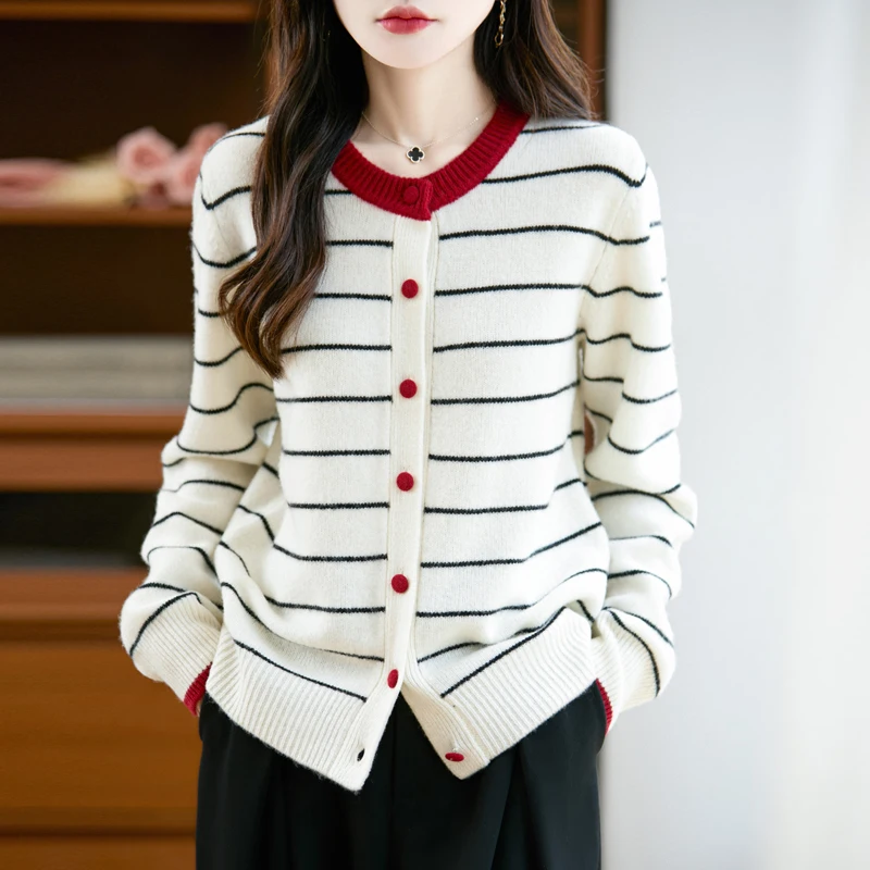 

Шерстяные кардиганы 2025, свитер в полоску, женские зимние вязаные топы, мягкие теплые свободные повседневные модные вязаные пальто, трикотаж, элегантная одежда